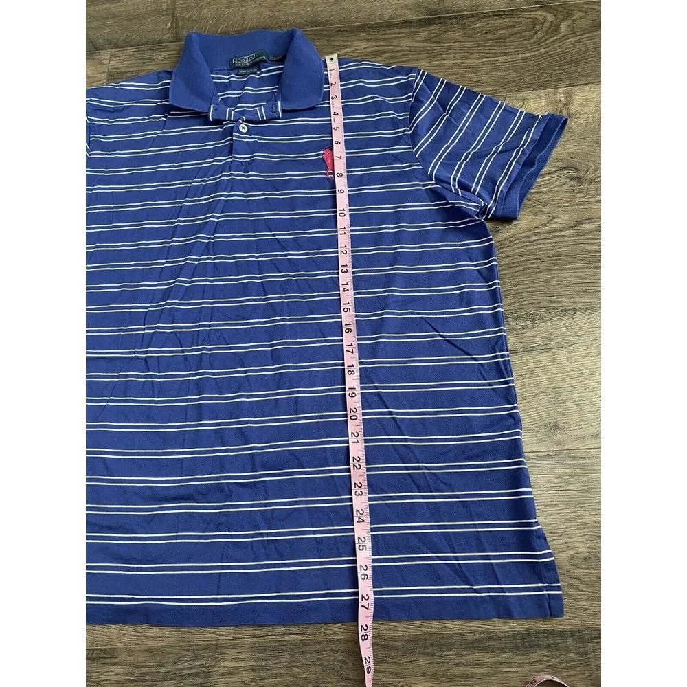 Polo by Ralph Lauren Blue White Striped Polo with Pink Pony